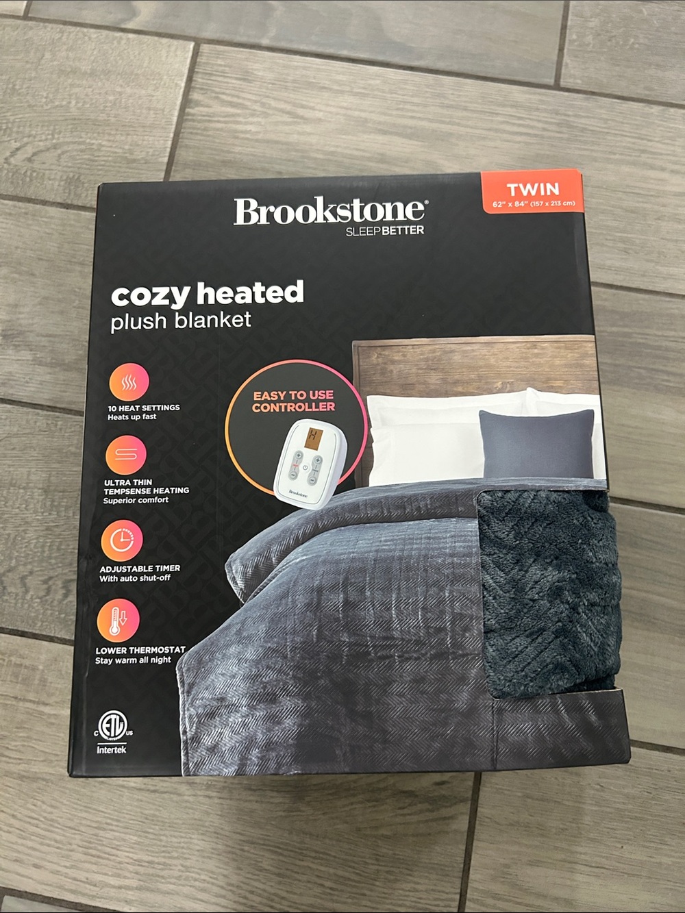 Brookstone Electric Heated Comfort Plush Herringbone Blanket w/ 10 Heat Settings - Picture 8 of 9